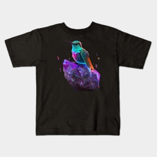 Psychedelic Hummingbird and Space Crystals Kids T-Shirt